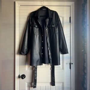 Black Faux Leather Belted Shacket